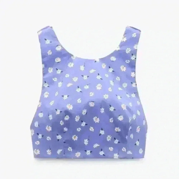 ZARA  blue daisy print crop top size XS NWOT - Picture 2 of 10